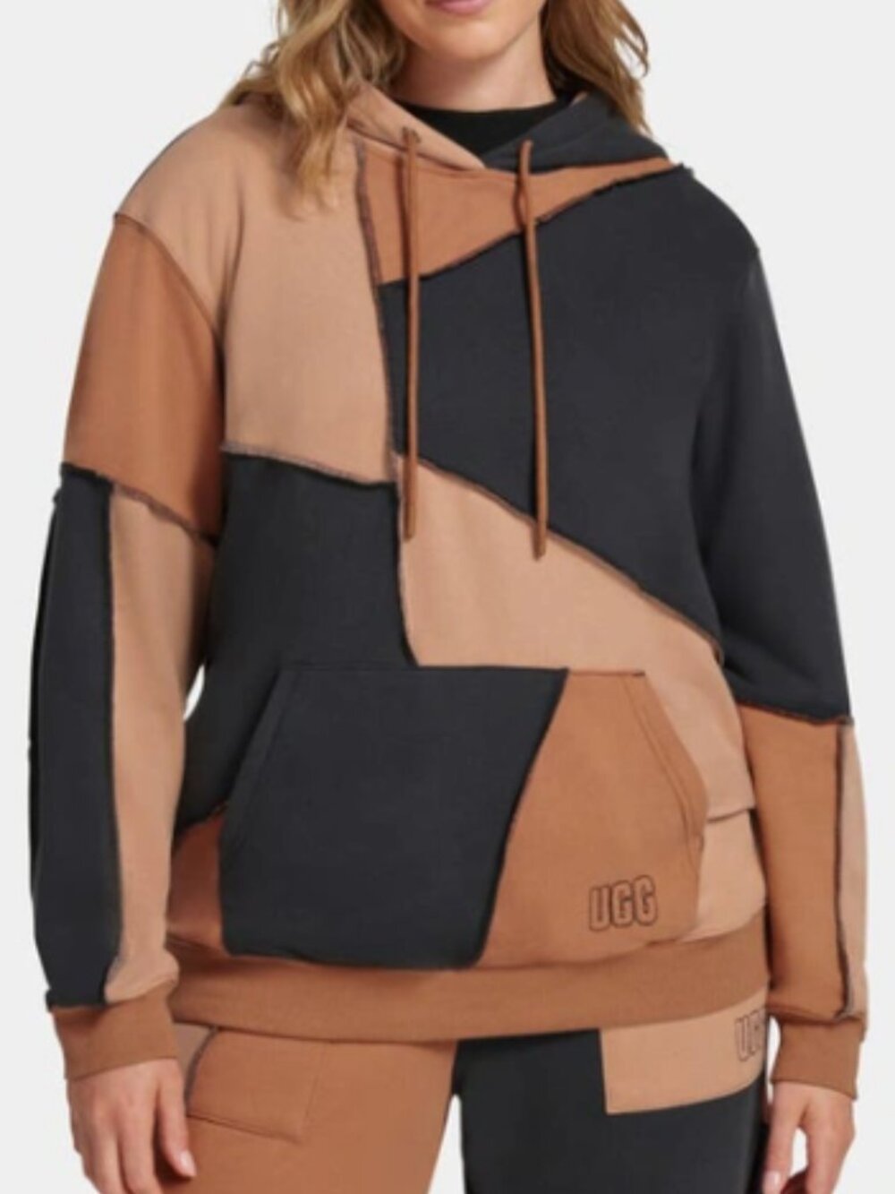 Ugg Raini Piecework Hoodie Tan Brown Black Size XL